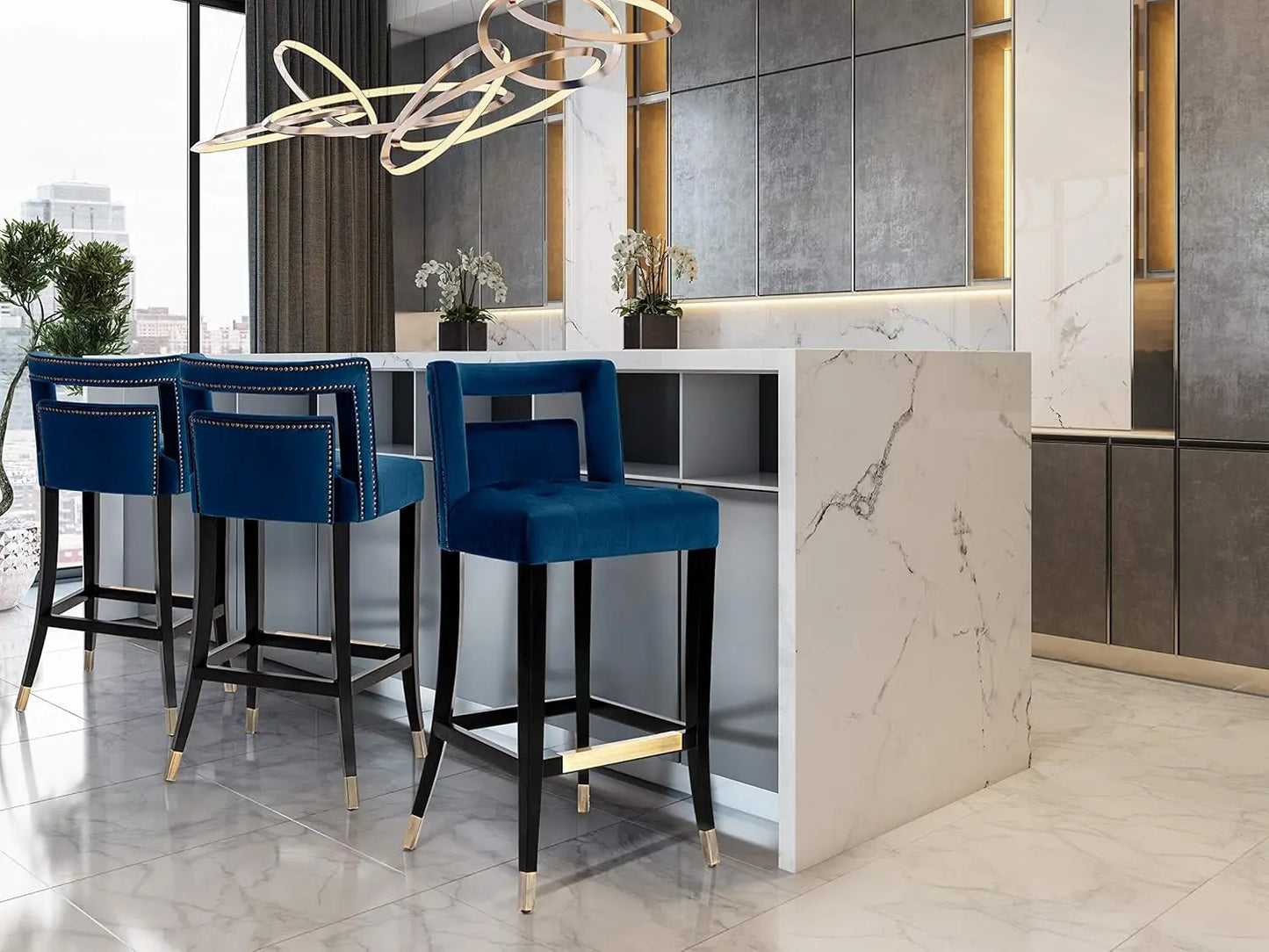 Navy Counter Height Velvet Bar Stool