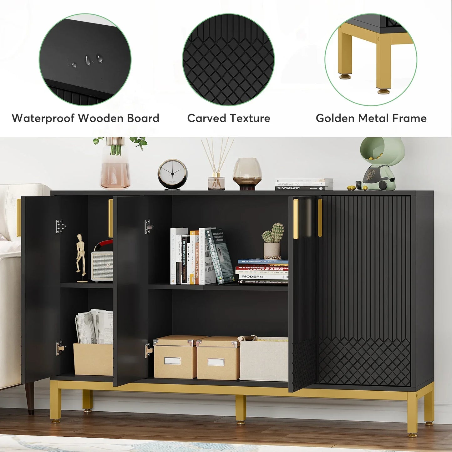 59in. Sideboard Buffet Cabinet w/4 Doors