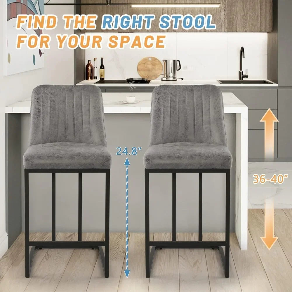 Upholstered Fabric Counter Height Bar Stools w/Footrest & Metal Legs