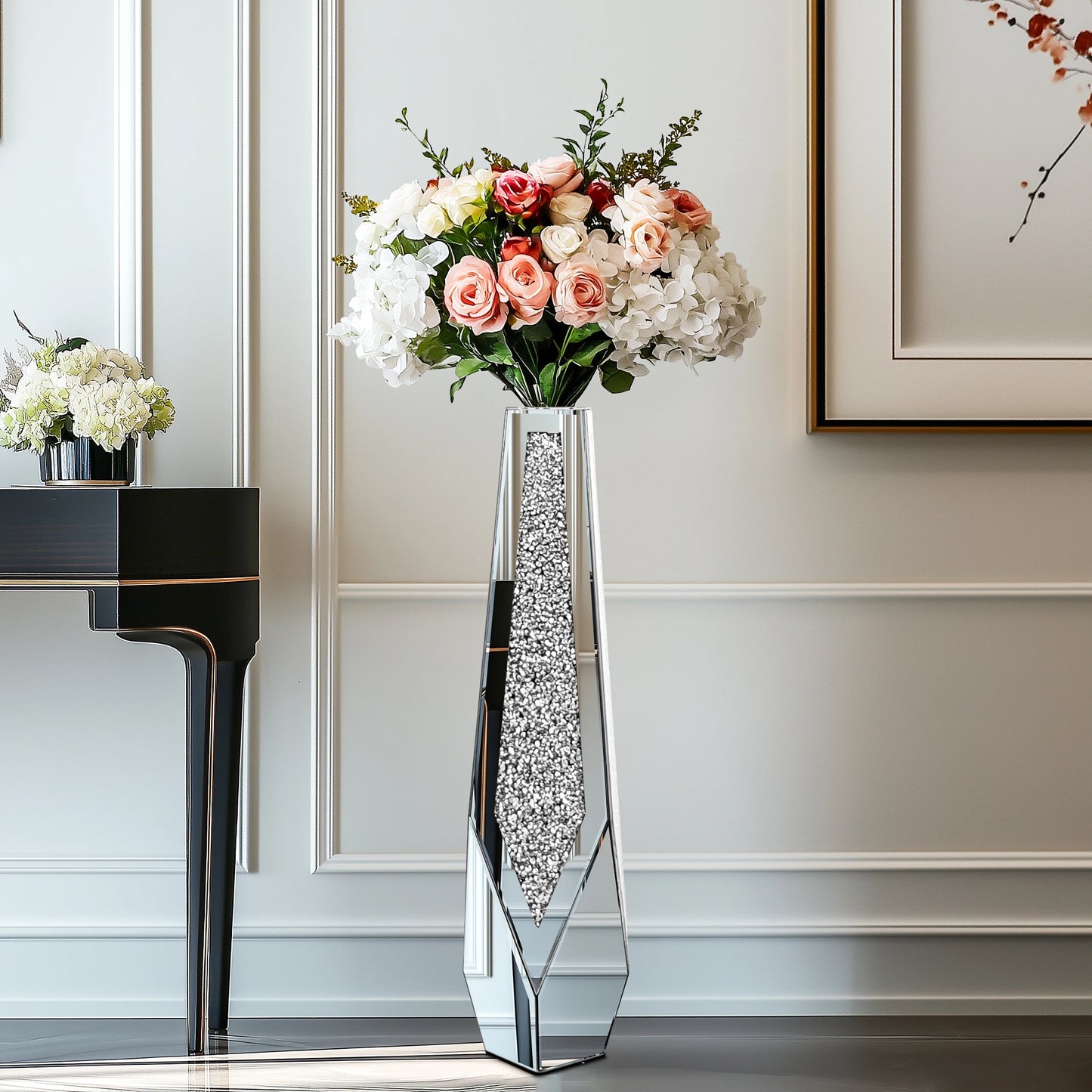 Crushed Diamond Glass Tall Floor Mirror Vase