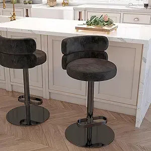 Adjustable Height Velvet Swivel Kitchen Counter Bar Stools