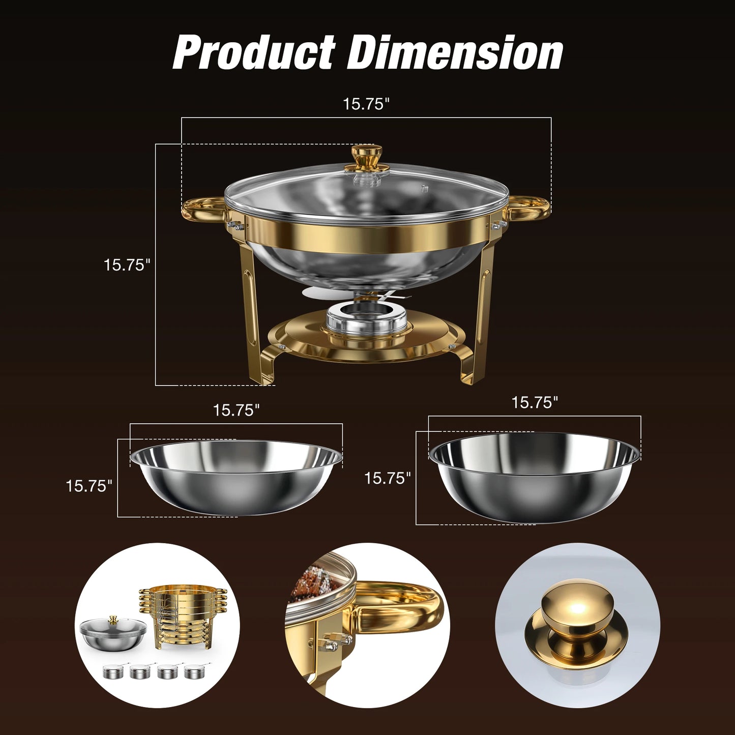 2 or 4 5QT Round Stainless Steel Chafing Warmer Set