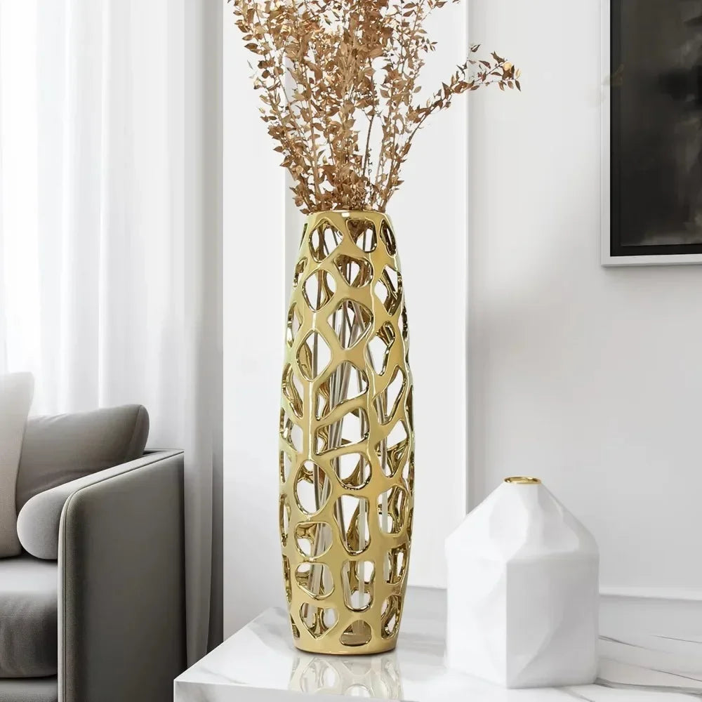 Large Gold Ceramic Floor Vase