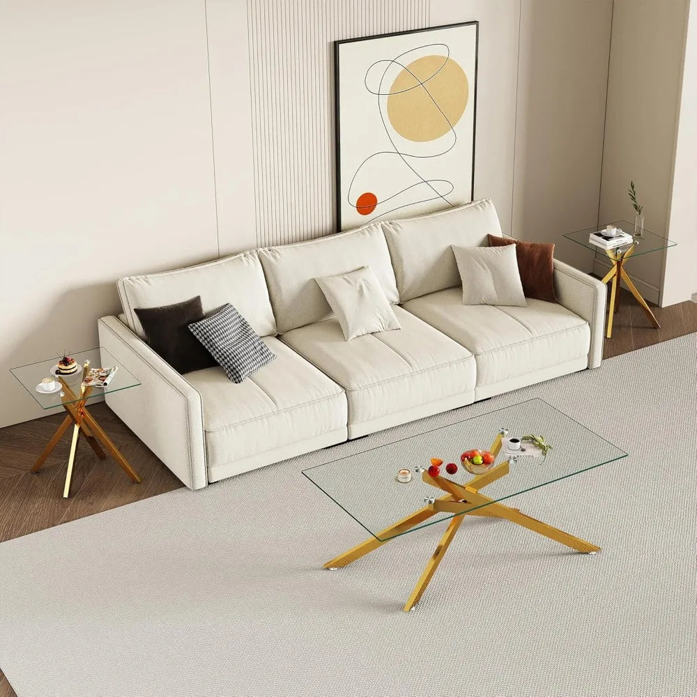 Glass Coffee Table & 2 End Tables Living Room Set