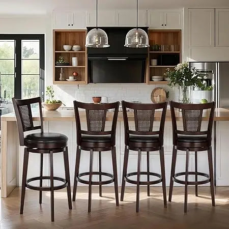 360-Degree Swivel Stools w/Faux Leather Padded Seat (Set of 4)