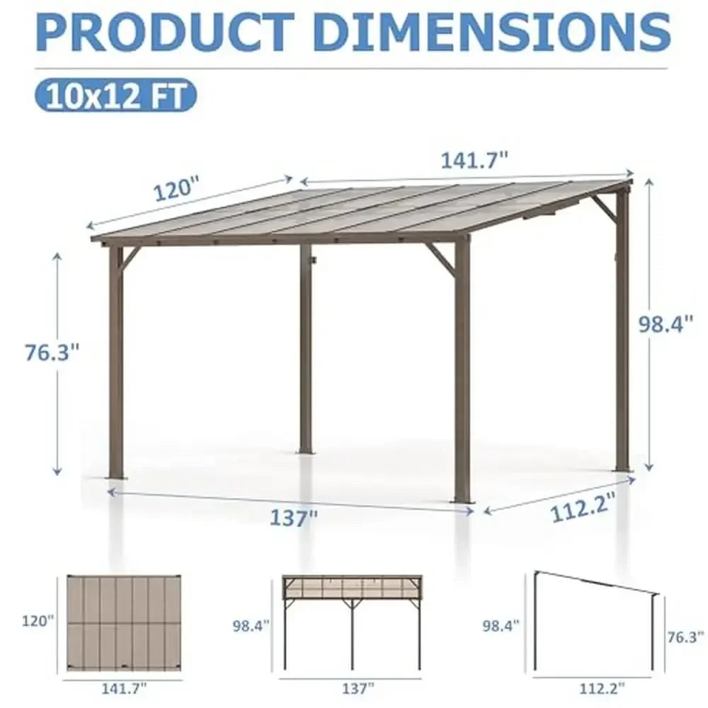 10x14ft. Outdoor Aluminum Frame Wall Mounted Rainproof Wind Resistant Gazebo