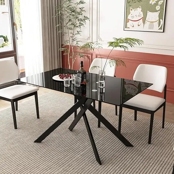 51.18" Rectangular Tempered Glass Dining Table
