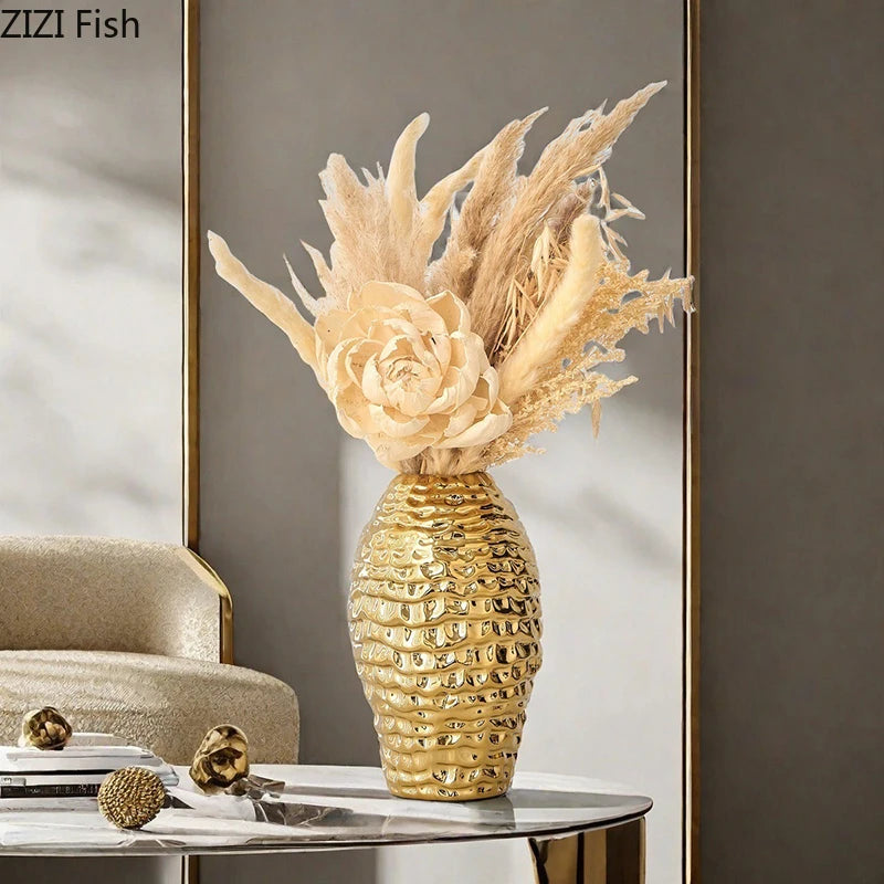 Golden Wrinkle Ceramic Vase