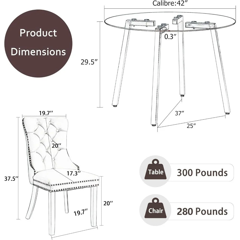 Elegant Circular Glass Top Dining Set for 4