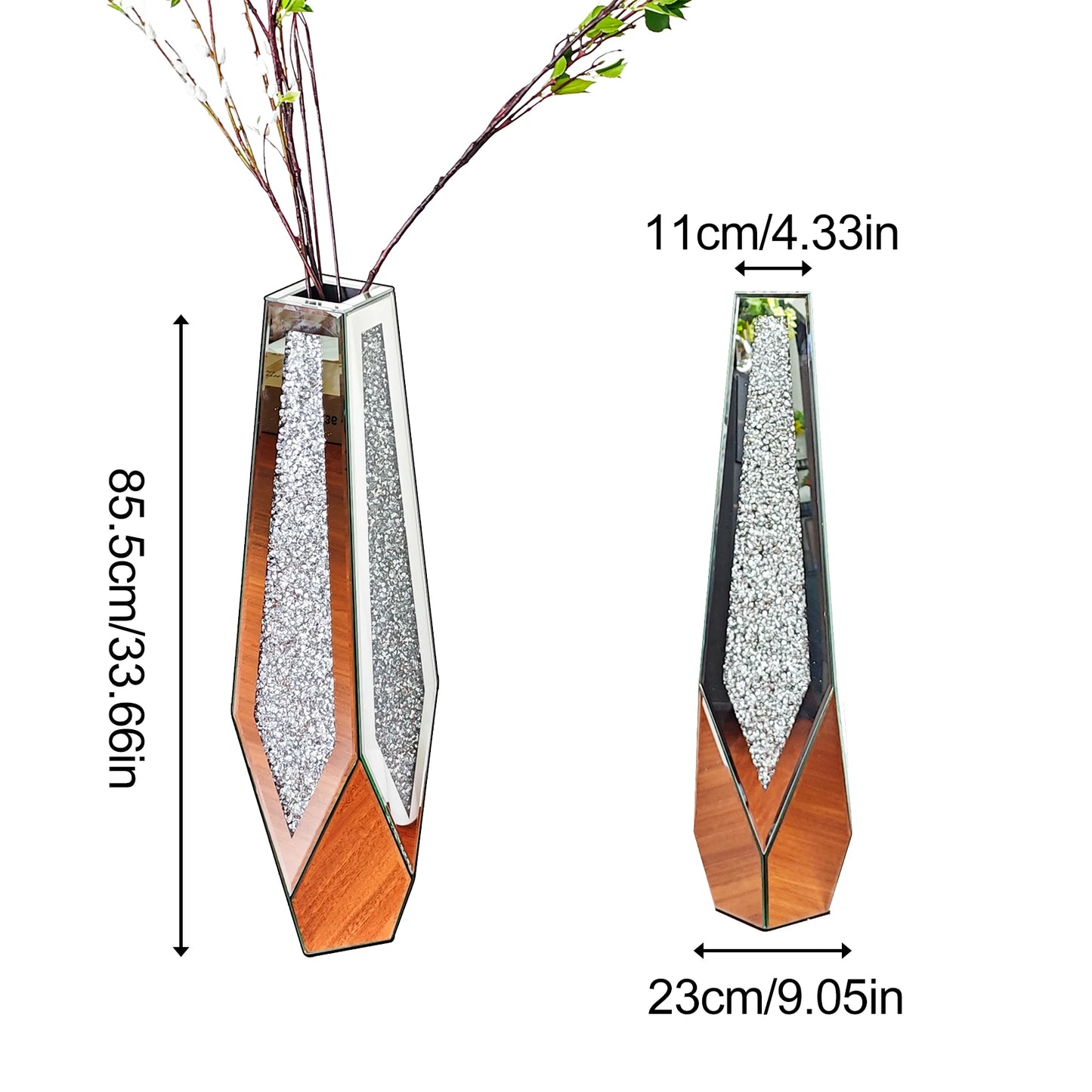 Crushed Diamond Glass Tall Floor Mirror Vase