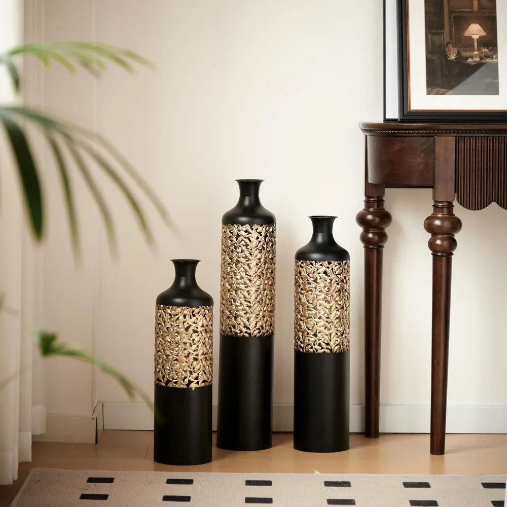 Gold Metallic Metal Vase Centerpiece (Set of3)