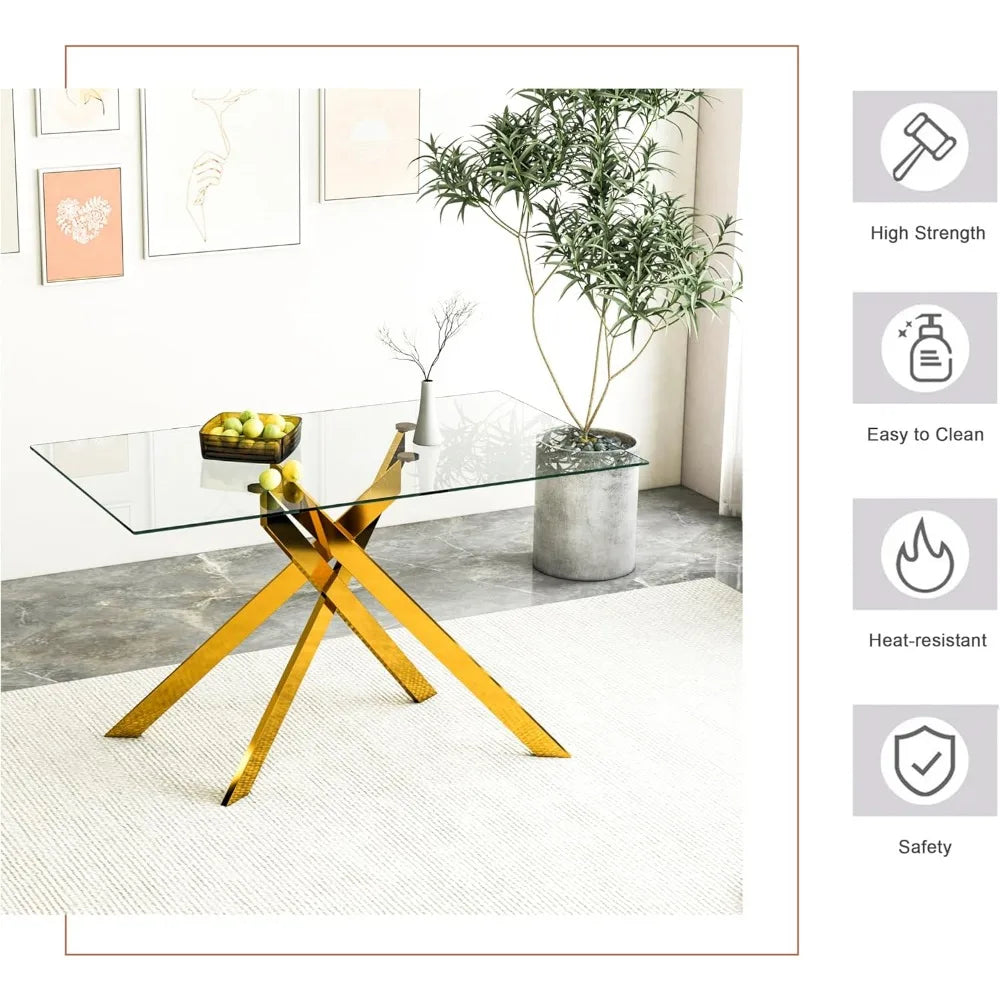 51.18" Rectangular Tempered Glass Dining Table