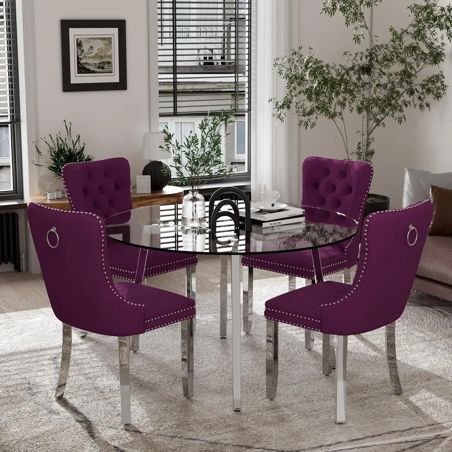 Elegant Circular Glass Top Dining Set for 4