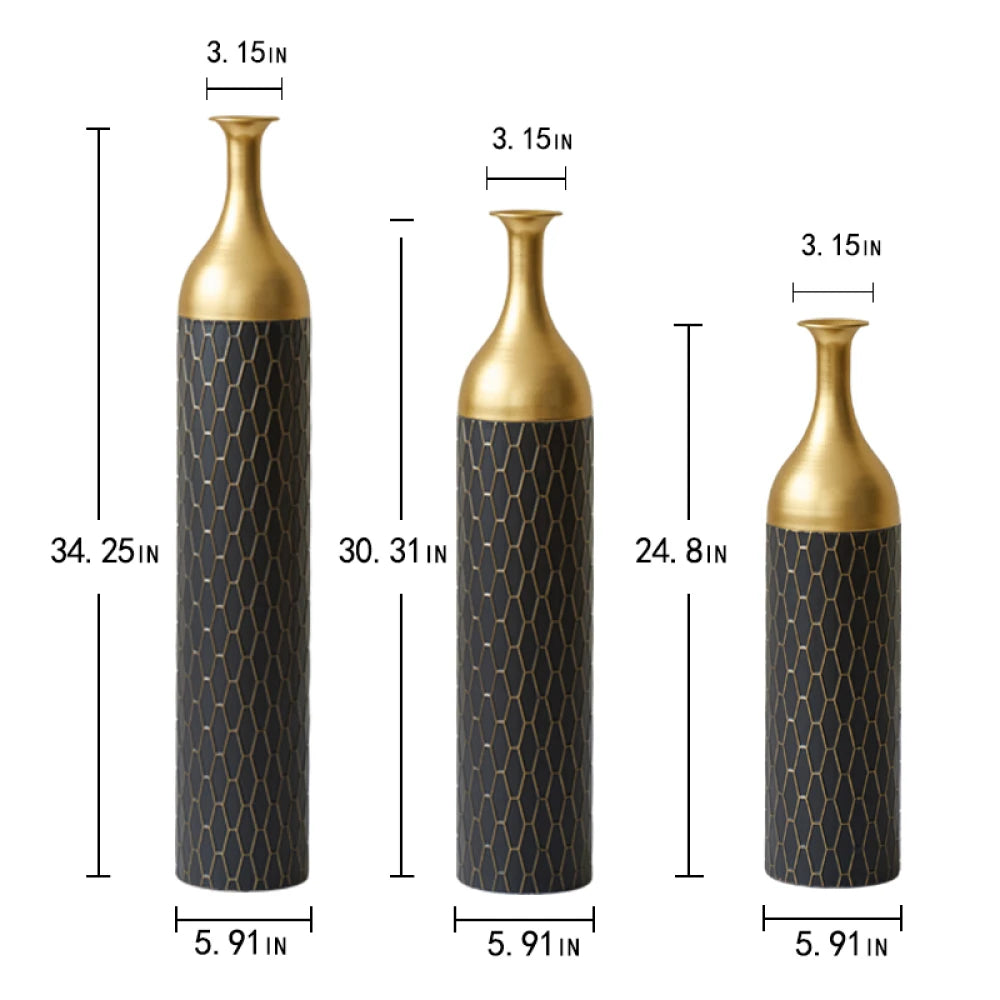 Black and Gold Metal Vase - Set of 3 Floor Vases