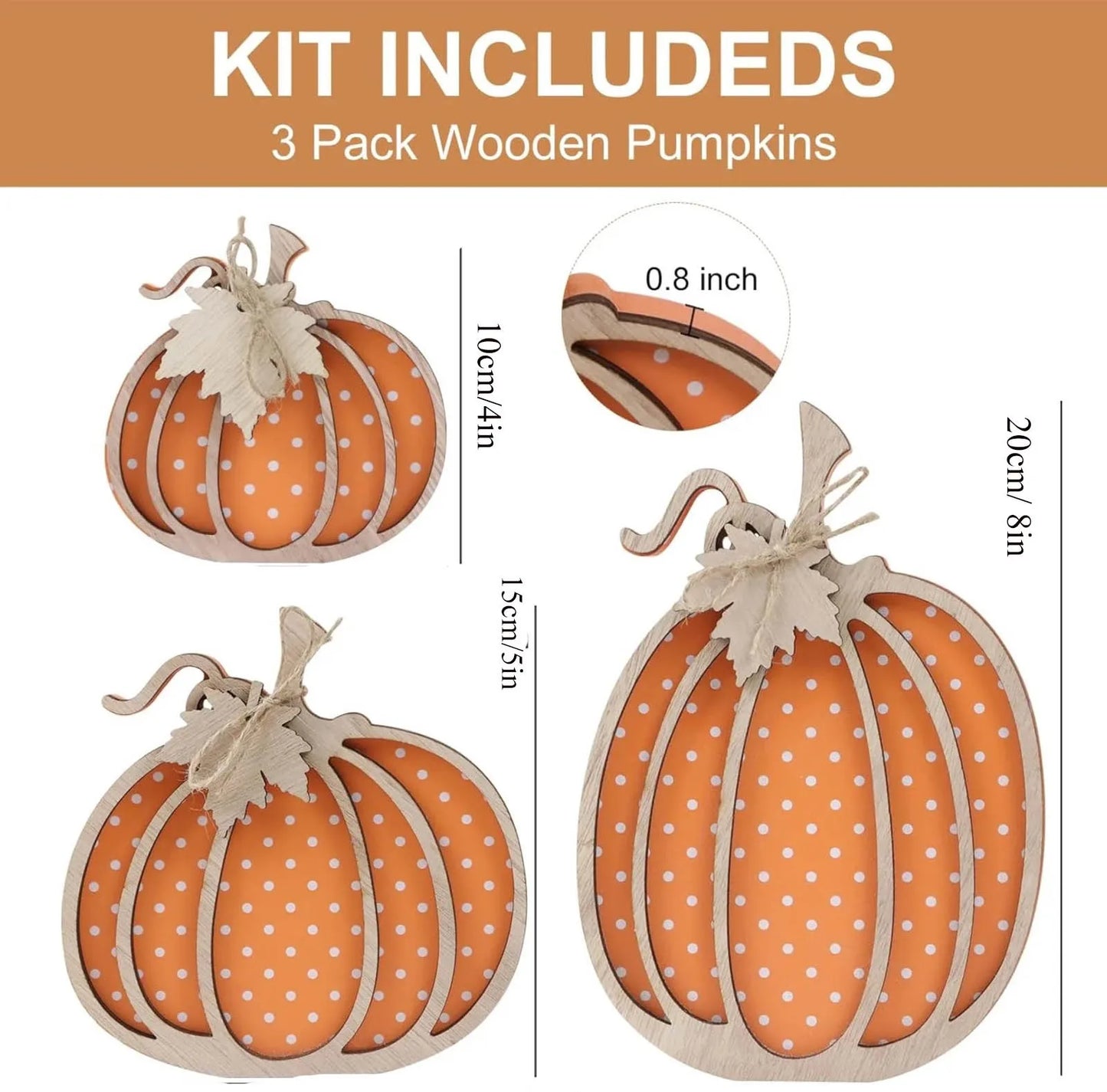 3 Pack of 2D Wooden Pumpkin Decoration