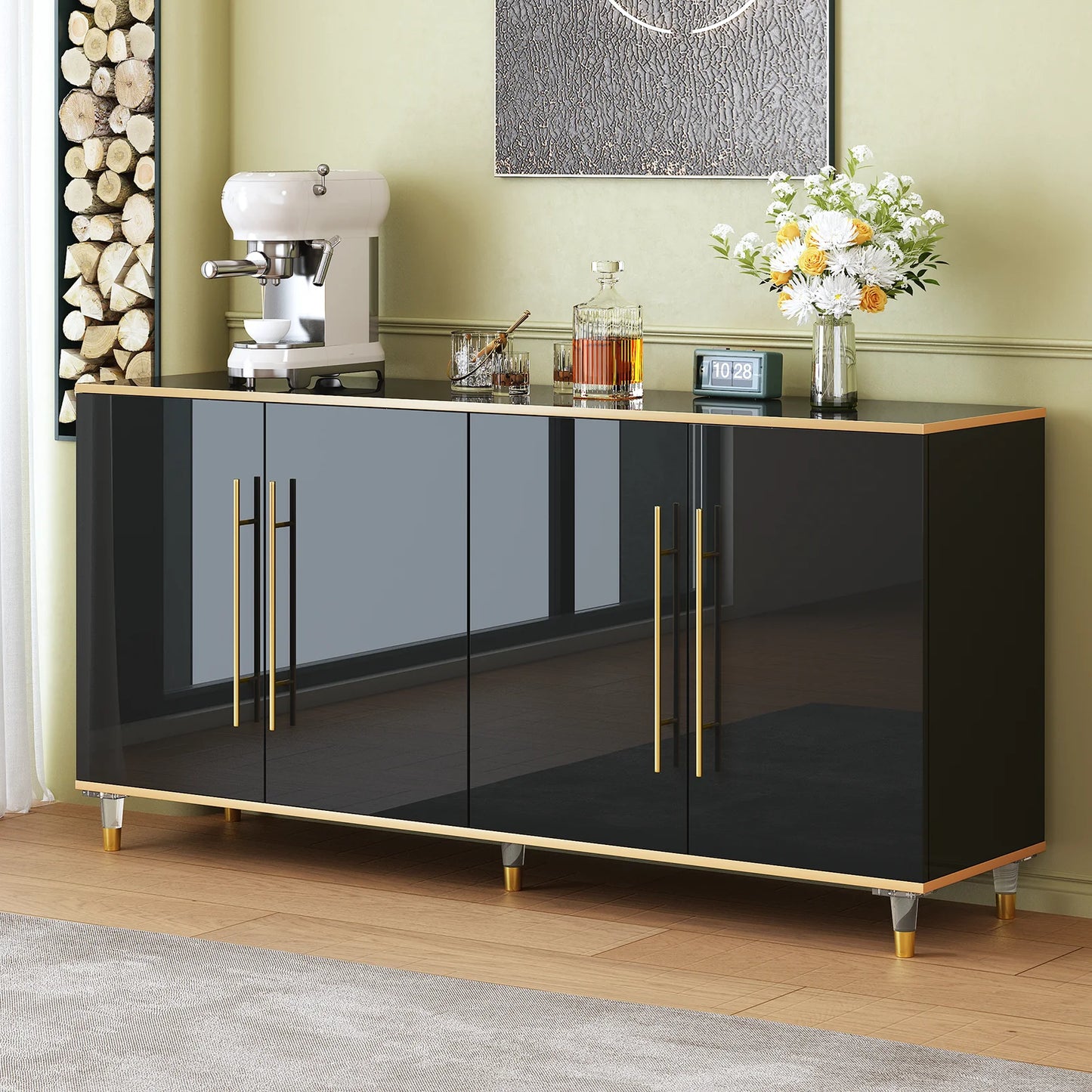 Luxury 63" Buffet Sideboard Cabinet with Adjustable Shelves
