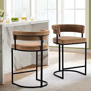 Velvet Bar Stools w/ Barrel Backrest (Set of 2)