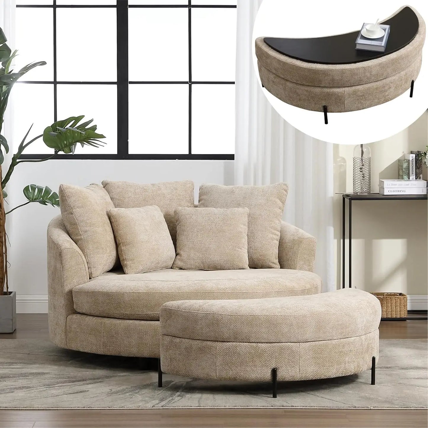 Oversized Chenille Barrel Chair w/ Optional Ottoman