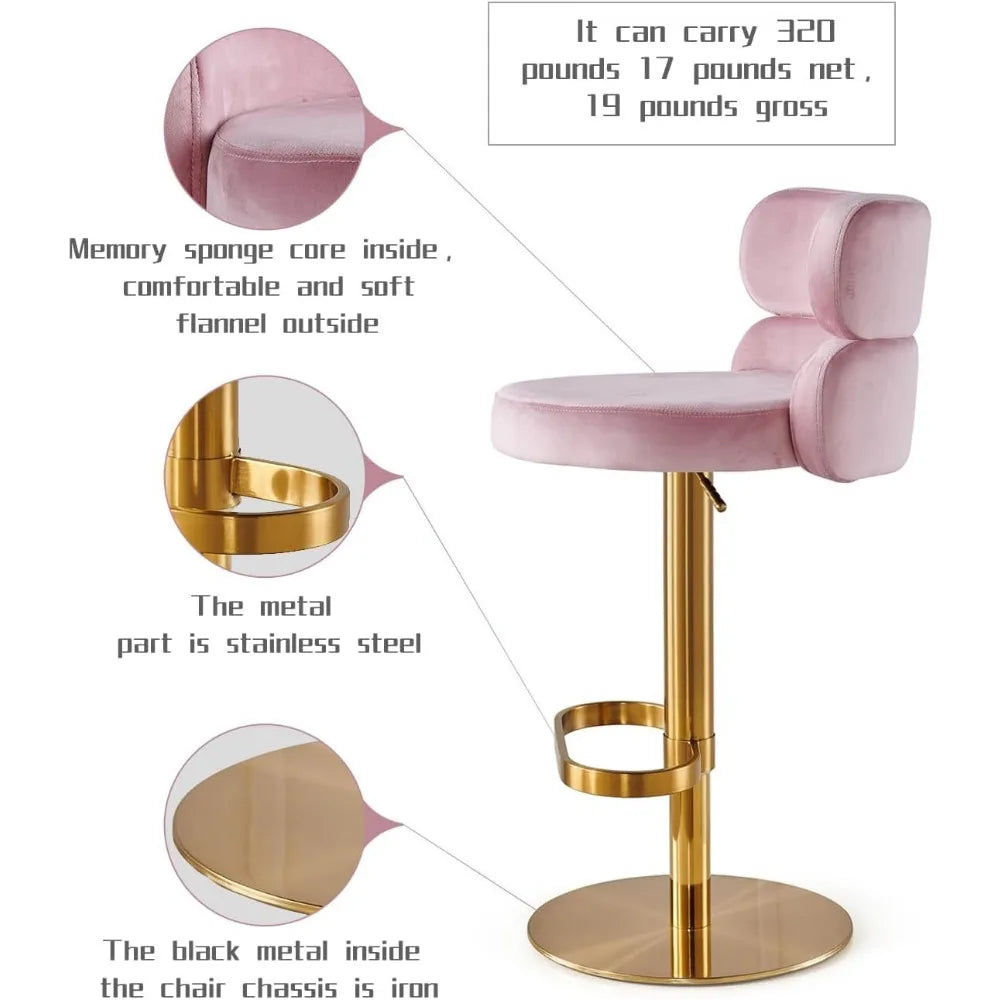 Adjustable Height Velvet Swivel Kitchen Counter Bar Stools