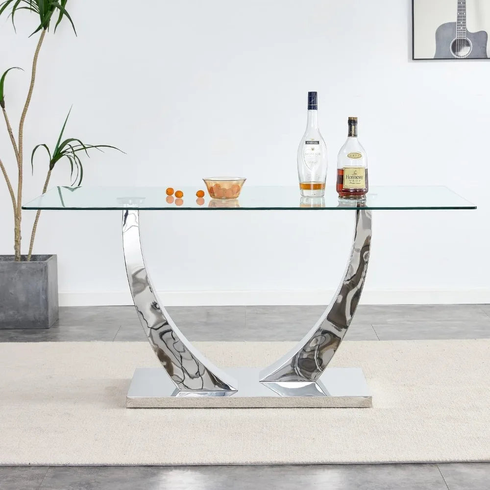 Glass Dining Table with Tempered Glass Tabletop