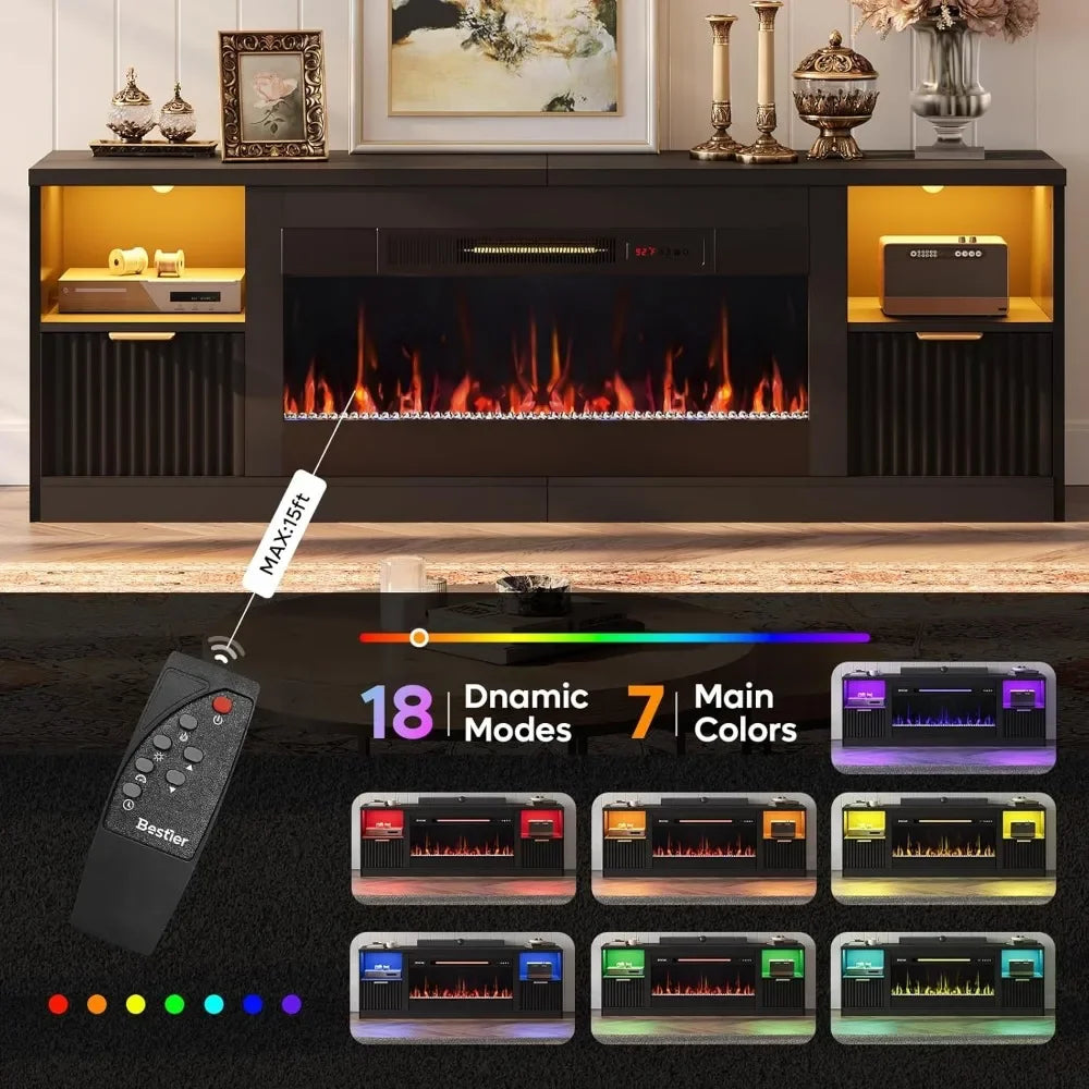 Fluted Media TV Entertainment Center with 36" Electric Fireplace