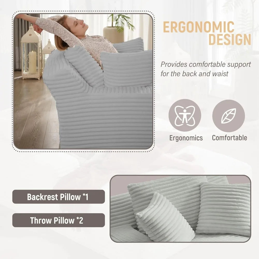50'' Comfy Corduroy Chaise Lounge w/ 2 Throw Pillows