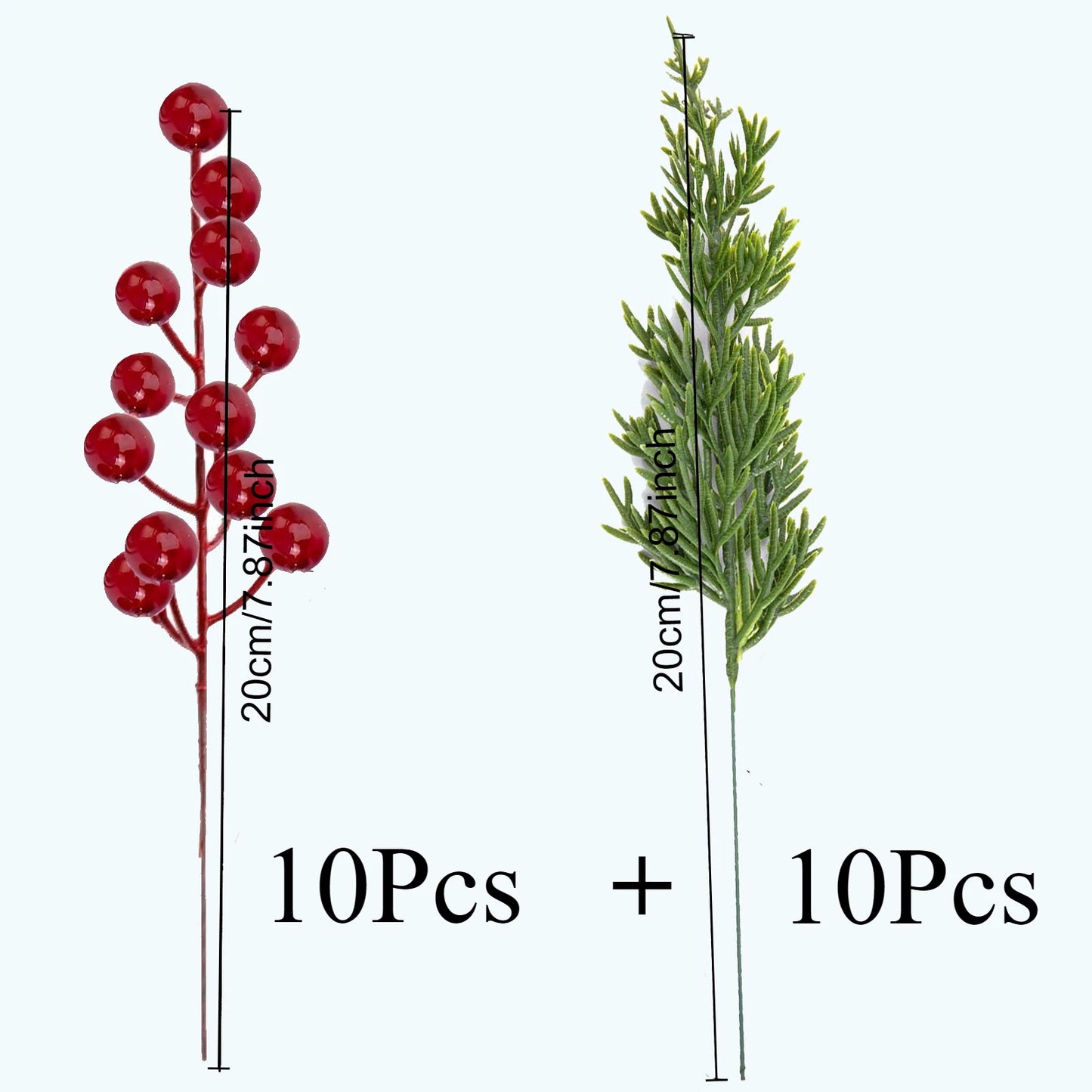 20-Pcs Christmas Artificial Pine Evergreen, Norfolk Pine, Cypress Leaves Stems