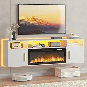 Wall Mounted Entertainment Center with LED Electric Fireplace