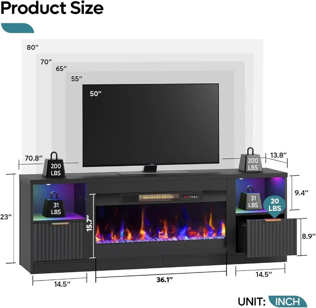 Fluted Media TV Entertainment Center with 36" Electric Fireplace