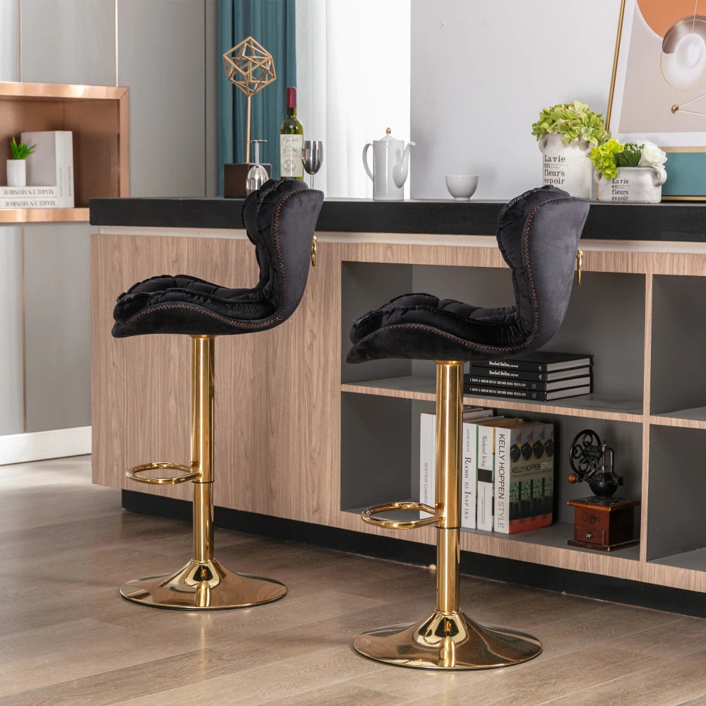 Height Adjustable Swivel Bar Stools w/Chrome Footrest Base (Set of 2)