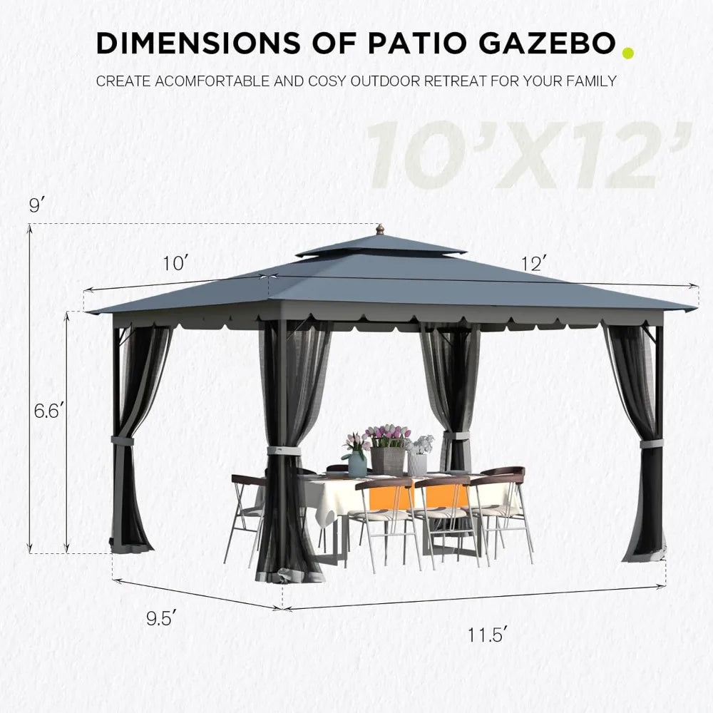 10x12ft. Patio Gazebo with Mosquito Netting