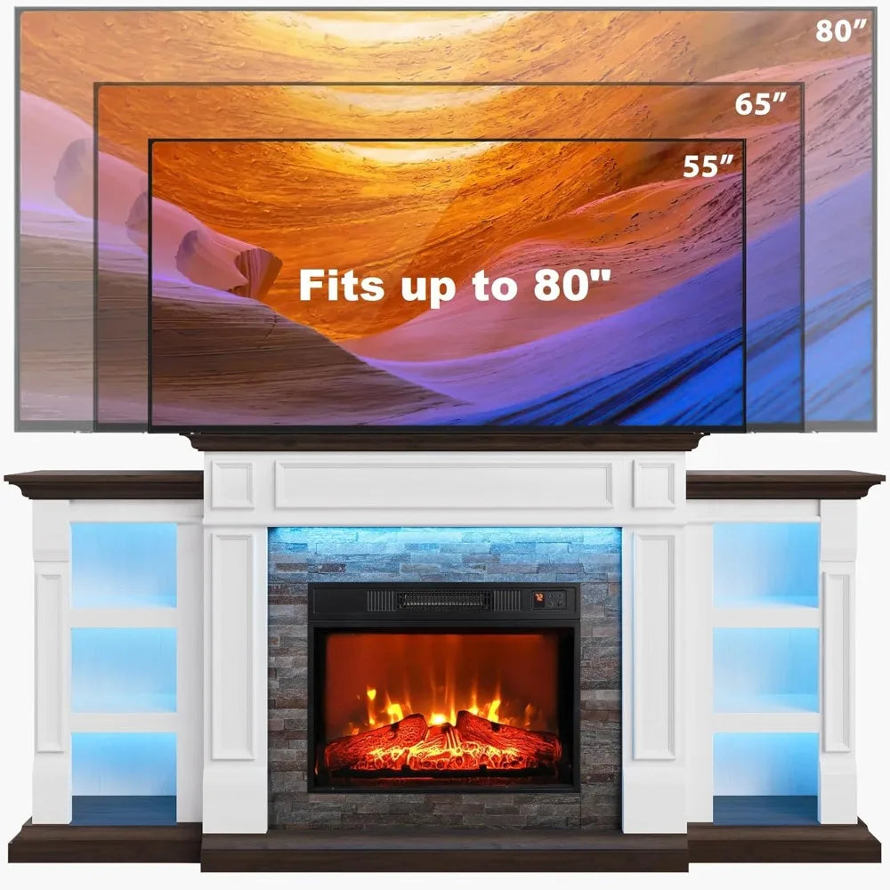 72" Electric Fireplace with Mantel and Cabinets