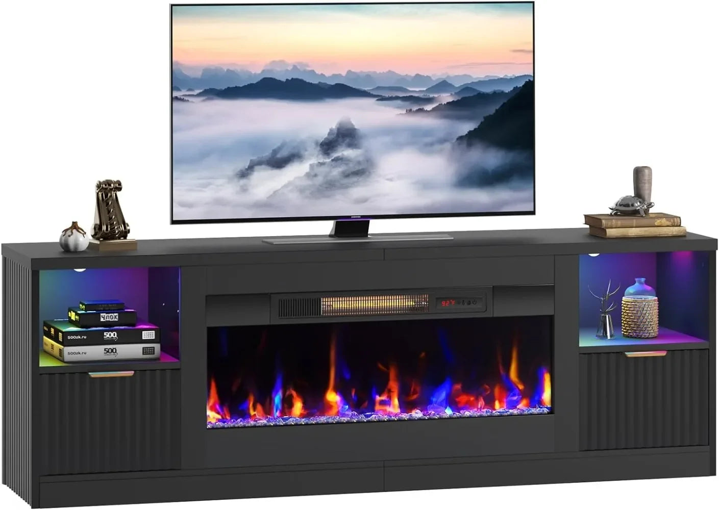 Fluted Media TV Entertainment Center with 36" Electric Fireplace