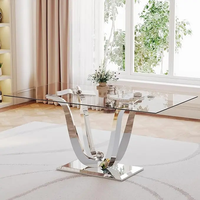 Glass Dining Table with Tempered Glass Tabletop