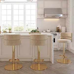Adjustable Height Velvet Swivel Kitchen Counter Bar Stools