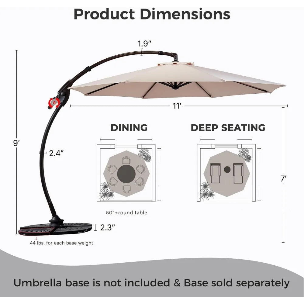 11' 360° Rotation Round Aluminum Patio Umbrella without Base for Garden Porch