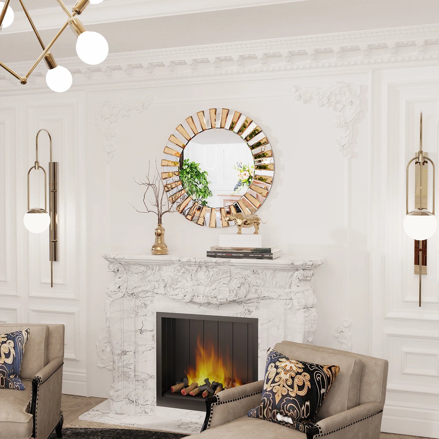 Round Sunburst Wall Mirror Beveled Edge Glass