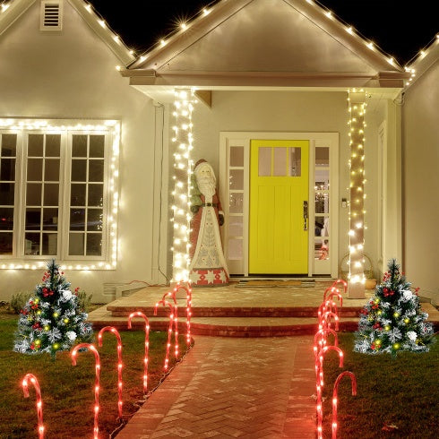 Pre-Lit Outdoor Entryway Artificial Christmas Tree (Set of 2)