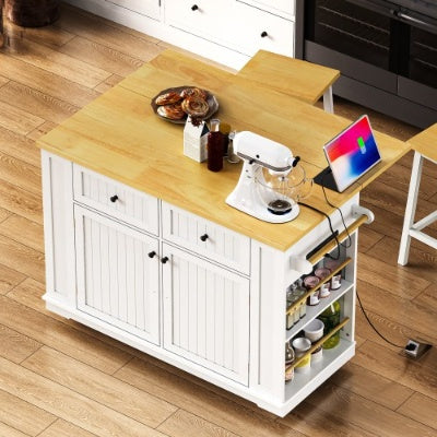 Large Kitchen Island with 2 Bar Stools and Power Outlet