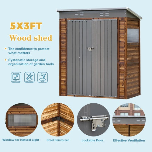 3x5 FT Iron Wood Combination Tool Shed