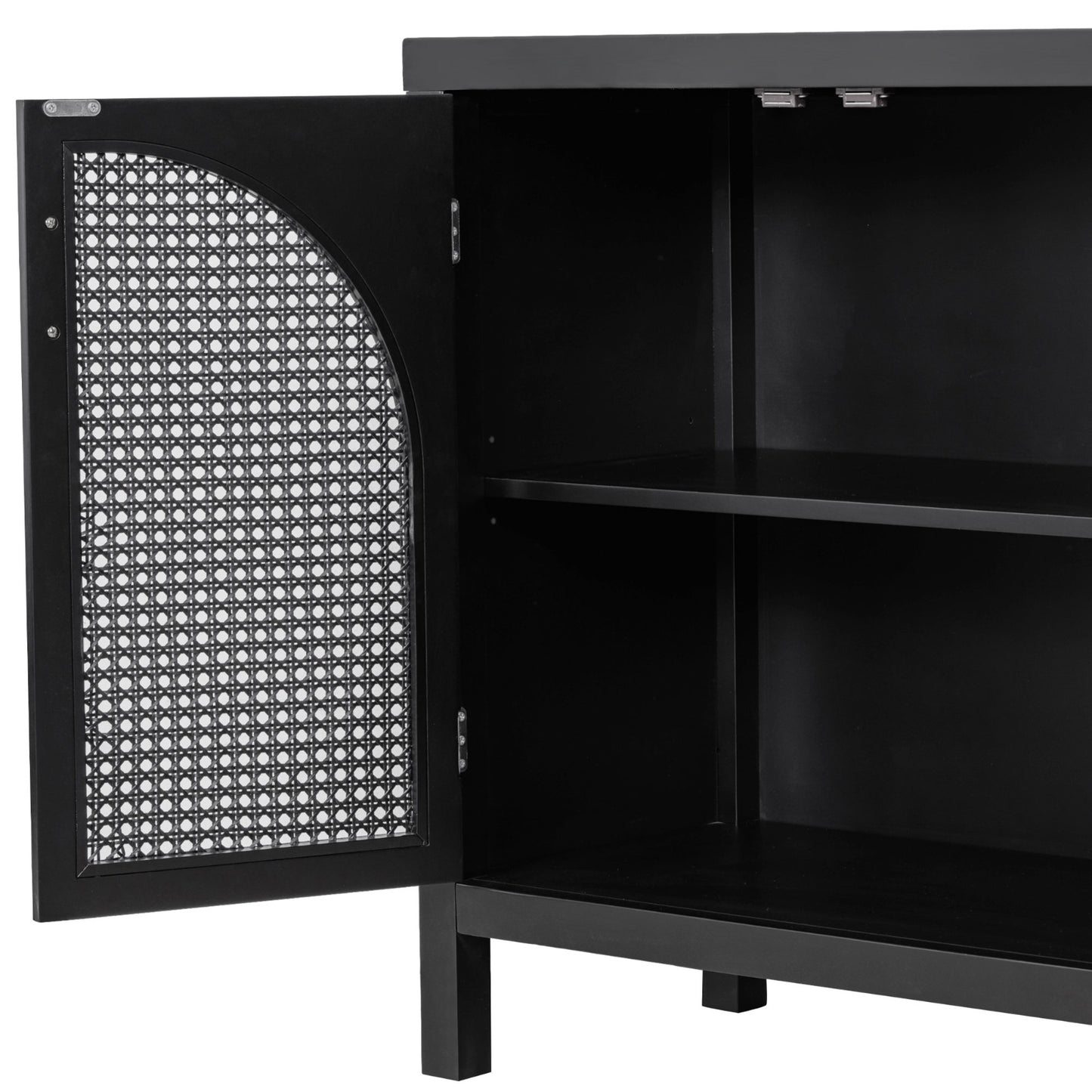 Black Sideboard w/Rattan Door & Metal Handles