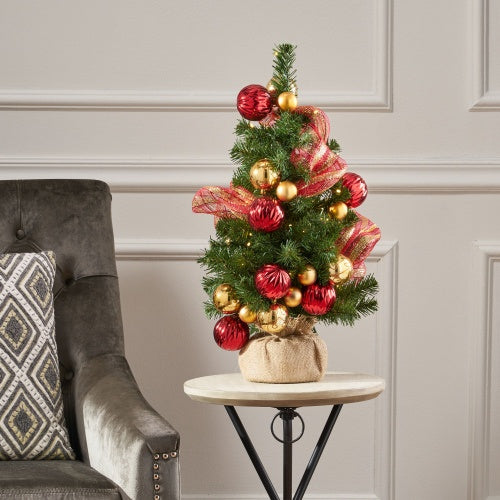 Battery Operated Gold Decorated Linen Tree