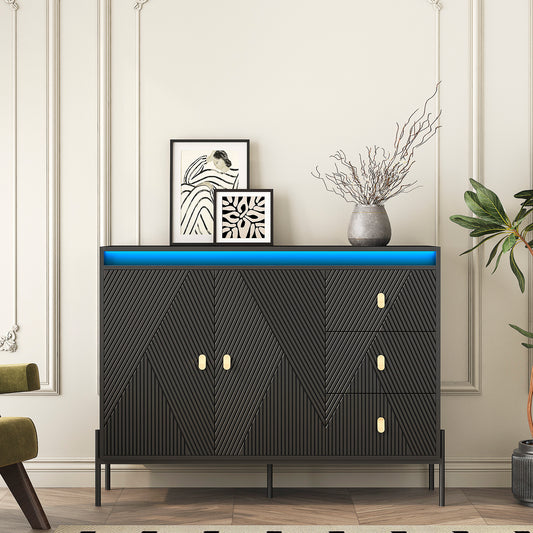 Elegant Fluted Sideboard Cabinet With Led Lights