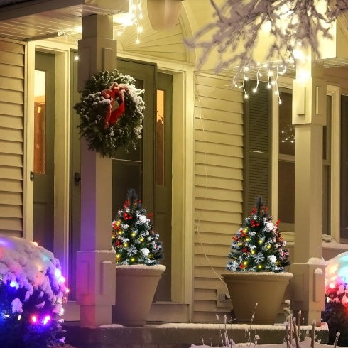 Pre-Lit Outdoor Entryway Artificial Christmas Tree (Set of 2)