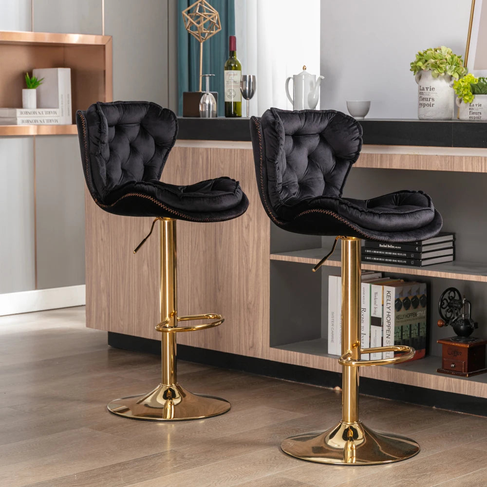 Height Adjustable Swivel Bar Stools w/Chrome Footrest Base (Set of 2)