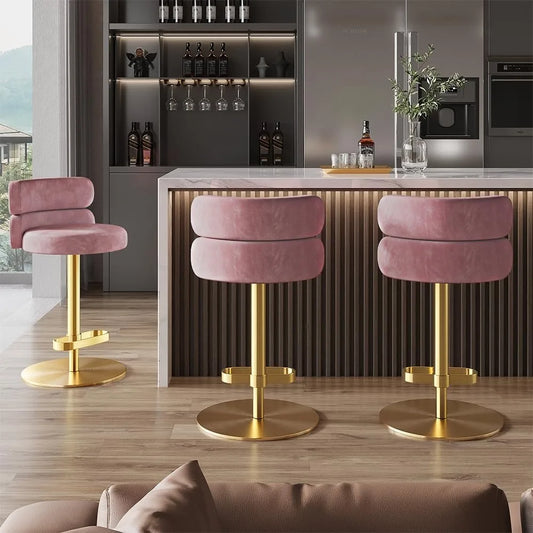 Adjustable Height Velvet Swivel Kitchen Counter Bar Stools