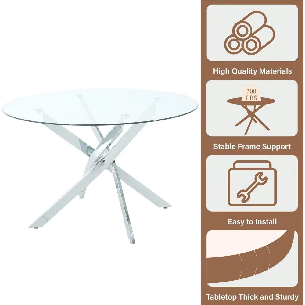 5-Piece Round Dining Table w/Tempered Glass