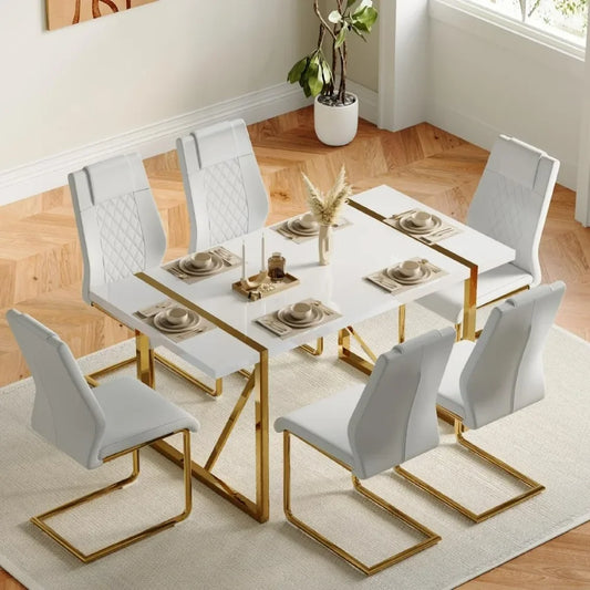 Elegant 7 Piece Dining Room With Metal Frame