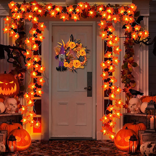Fall Decor Maple Leaves Garland String Lights