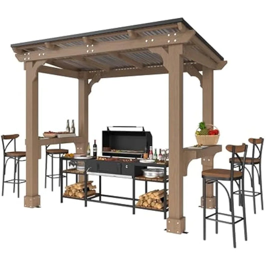 8' x 5' Wooden Grill Gazebo w/Sloping Hardtop Metal Roof